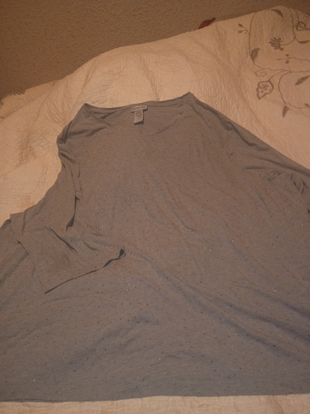 Catherines Gray Scoop Neck Half Sleeve Shirt with Subtle Sparkle